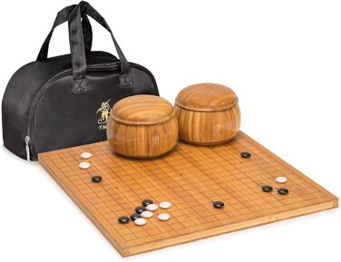 Двосторонній набір настільної гри Yellow Mountain Imports Bamboo Etched Reversible 19 x 19/13 x 13 Go Game (2 см) з подвійними опуклими меламіновими камінчиками та бамбуковими лотками - класична стратегічна настільна гра (Baduk/Weiqi)