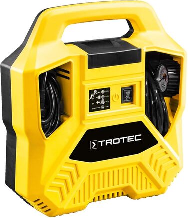 Акумуляторний компресор TROTEC PCPS 11/12-20V повітряний компресор 65 Вт, мультиакумулятор 20 В 2 Ач, ємність 7 бар, 70 м/год, набір адаптерів із 10 предметів, світлодіодне підсвічування, акумуляторний повітряний насос (8 бар)