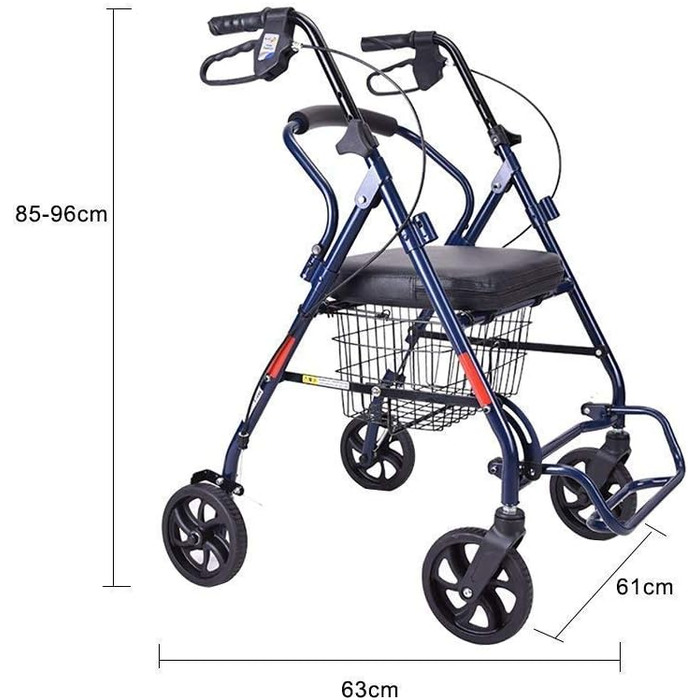 Кошик для покупок для людей похилого віку/мандрівників/людей похилого віку, портативний візок для покупок з ручним гальмом, розбірна тростина, табурет, розмір інвалідного візка 63 х 61 см, Це так добре з вашого боку