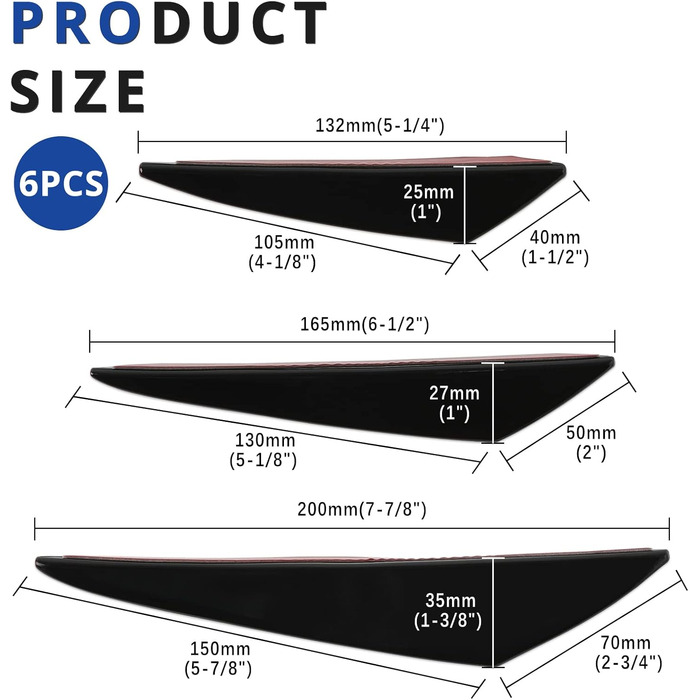 Автомобільний спойлер Універсальний передній бампер Губороздільник Автомобільний екстер'єр М'які ребра Спойлер Губа Передній бампер Спойлер Кузов автомобіля Смуга проти зіткнення Прикраса Наклейка на наклейку, чорний Чорний, 6Pcs