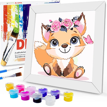 Від 5 6 7 8 9 років дівчатка і хлопчики - DIY Fox Paint By Numbers Craft Set Акрилові фарби набір з рамкою 20x20 см