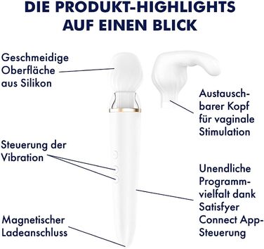 Додаток Satisfyer Double Wand-er Connect, масажер XXL, надзвичайно міцний, керування програмою, водонепроникний (IPX7), безпечний для шкіри силікон