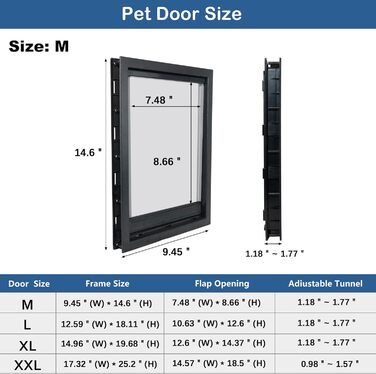 Великий клапан для собак CEESC з м'яким прозорим магнітним клапаном і засувною пластиною замка, пластикові вхідні двері преміум-класу з ПВХ для великих собак (XL, ) (чорний, M- Внутрішній розмір 7,6 дюйма (Ш) x 11,8 дюйма (В))