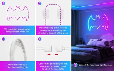 Світлодіодне неонове світло AILBTON 32,8 фута, гнучке, з керуванням застосуванням/пультом дистанційного керування, кілька режимів, IP65 зовнішнє RGB водонепроникне, спальня Синхронізація музики в приміщенні Ігрова панель Світло 32,8-Ft-Led Neon
