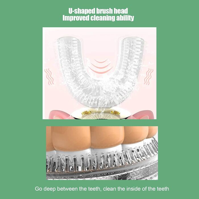 Дитяча електрична зубна щітка, звукова зубна щітка U-подібної форми, водонепроникна зубна щітка для чищення IPX7 з 5 режимами очищення (слон)