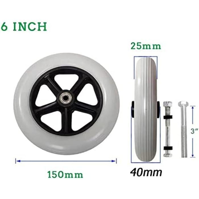 Ролики для інвалідних візків, передні колеса 6 дюймів для інвалідних візків, кріплення для роликів, передні поворотні ролики, суцільні шини для інвалідних візків, нековзні запасні ролики - Універсальні аксесуари для інвалідних візків 6 дюймів