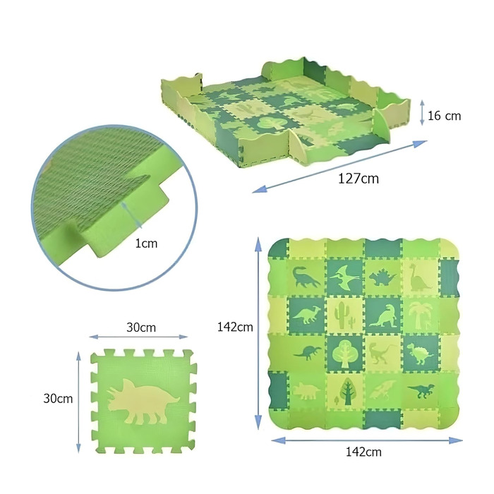 Дитячі килимки ASENME 36 предметів XL 145x145см, ігрові килимки-головоломки Дитячий килимок-пазл з піни Eva (зелений)