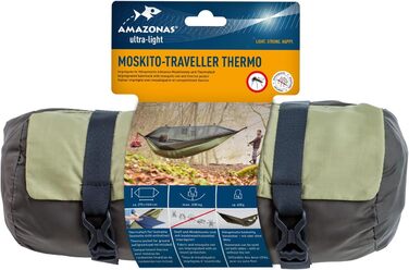 Ультралегкий гамак Mosquito-Traveller Thermo Ультралегкий гамак з москітною сіткою. Гамаки в т.ч. відділення для каремату З навантаженням до 200 кг Розміри 2,75 м x 1,40 м Одномісний