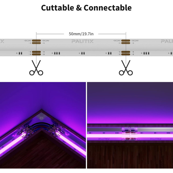 Світлодіодна стрічка PAUTIX WIFI RGB COB 10M, багатобарвна світлодіодна стрічка з можливістю затемнення 24 В, працює з Alexa/Google Assistant/Tuya Світлодіодна стрічка, що змінює колір, для ігрової кімнати, прикраса вечірки своїми руками (одинарний RGB 3M