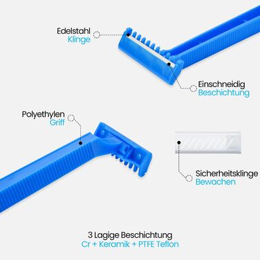 Одноразових бритв - універсальні та гігієнічні бритви для медичного, татуажного та повсякденного застосування - Ідеально підходять для точного та комфортного гоління Одноразова бритва в синьому кольорі, 100 шт.