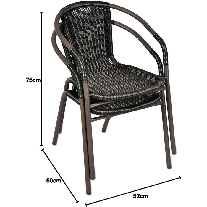 Набір з 2 стільців бістро Сталевий каркас Садове крісло з полі ротанга Стілець для укладання Балконний стілець Коричневий