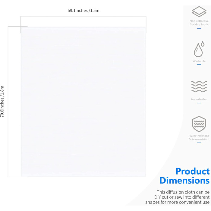 Ярди x 60 дюймів / 1.8 x 1.5 м нейлоновий шовк біла безшовна дифузійна тканина дифузорна тканина для фотографії софтбокс, світловий намет і освітлювальний модифікатор світла, 2