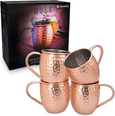 Набір кухлів Navaris Moscow Mule Mug Набір з 4-х мідних кухлів - 4-х мідні кухлі для пива Москва Мул Джин - Коктейльний кухоль кований - Кухоль з нержавіючої сталі з міддю - Набір з 4-х, кований