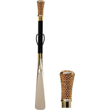 Палиці для ходьби Shoehorn з кристалами Swarovski, 18 Kt Gold, Elegant, для чоловіків, Британська сільська місцевість, Денді, Церемонія, Весілля, Розкіш, Золотий ріжок, 18 Kt Swarovski Crystals