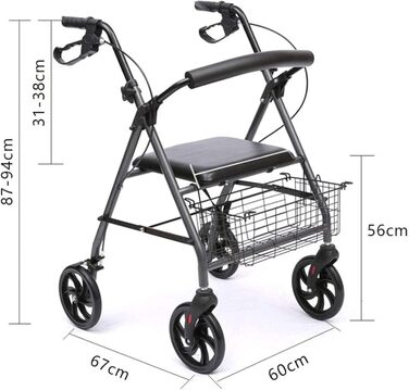 Ходунки, високоефективні ходунки для баріатричних пацієнтів, складні ходунки з 4 колесами та сидінням, гальма, що блокуються, регульований підлокітник, кошик для покупок, крісло для відпочинку для