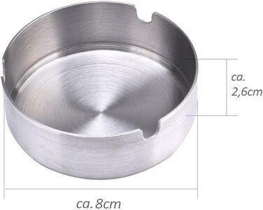 Попільничок з нержавіючої сталі розміром 8 см х 2,6 см - маленькі для настільної гастрономії на відкритому повітрі штабельовані сріблястого кольору елегантний дизайн елегантний балкон з матового металу сучасна попільничка кругла, 6