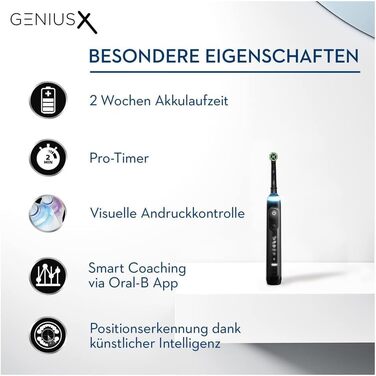 Електрична зубна щітка Oral-B Genius X, 6 режимів чищення зубів для догляду за зубами, додаток зі штучним інтелектом і Bluetooth, подарунок чоловіку/жінці, дизайн коричневого, чорного