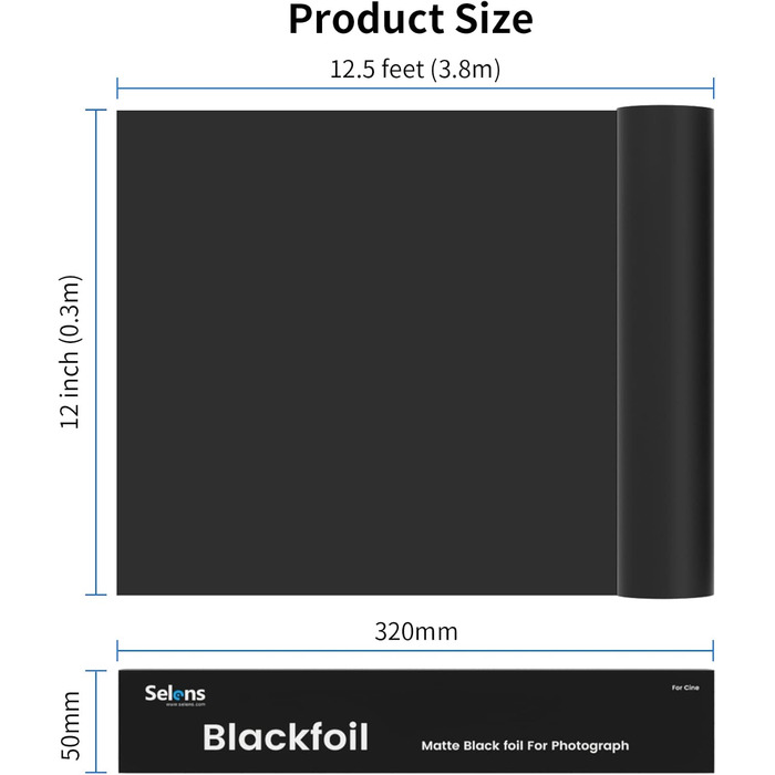 Рулони Selens Matte Cinefoil 30,48 см x 3,81 м, чорна алюмінієва фольга для формування фотографії Світло для маскування витоків світла