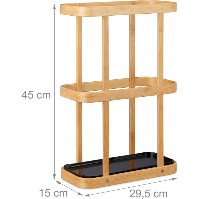 Підставка для парасольки Relaxdays бамбук, тримач для парасольки з металевим піддоном для крапель, тримач для палиці, ВхШхГ 45 х 29,5 х 15 см, натуральний