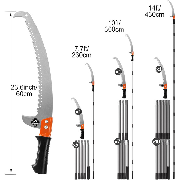 Пилки Walensee для обрізки дерев 14 футів Легка ручна розширювальна пила з нержавіючої сталі з високою планкою з лезом для тримерів гілок Різаки та секатори 4,3 м