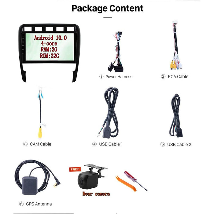 Автомобільна стереосистема 9 дюймів Автомобільна магнітола Автомобільна навігація Оперативна пам'ять 2G ROM 32G Автомобільна стереосистема з сенсорним екраном 1024*600 для Porsche Cayenne (2003-2010) (Autoraido), 10.0