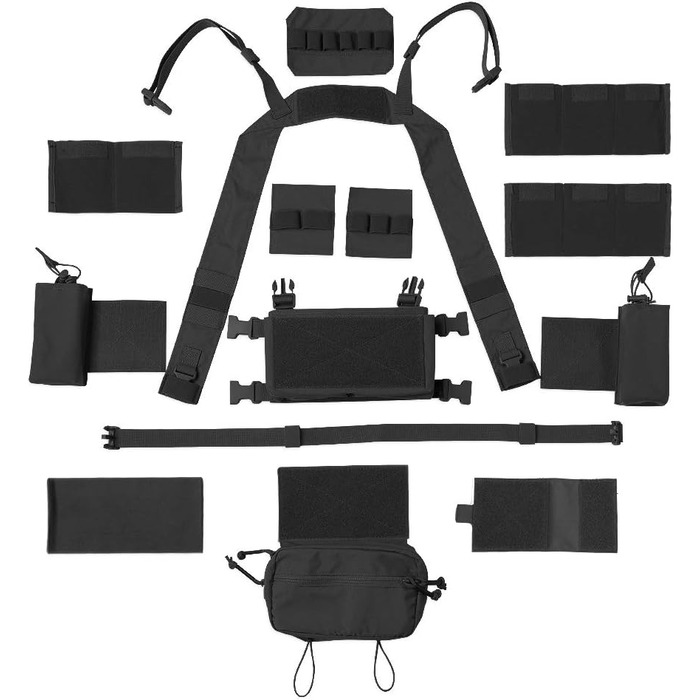 Тактичний жилет MK3 військовий страйкбольний жилет Molle з кишенями для 5.56 M4 та пістолетних магазинів чорний