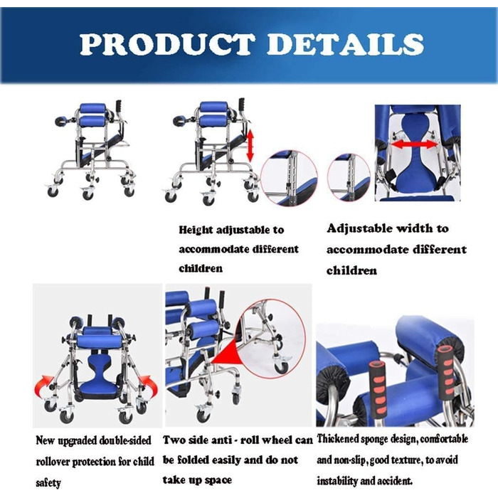 Практичні ходунки для реабілітації дітей, допоміжний засіб для ходьби, регулювання висоти та ширини, подвійна підтримка передпліччя та функція гальма, з 4 основними колесами та 2 висувними бічними колесами