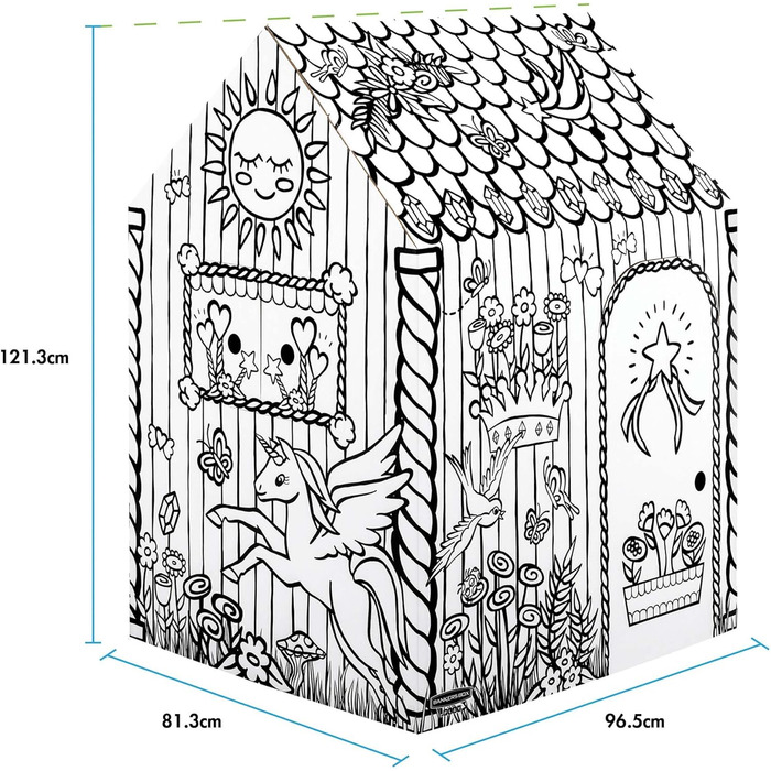 БАНКІВСЬКА КОРОБКА Великий ігровий будиночок для розфарбовування, виготовлений з міцного гофрованого картону, мотив єдиноріг, інтерактивна гра та майстрування, на 100 придатний для вторинної переробки, доступний