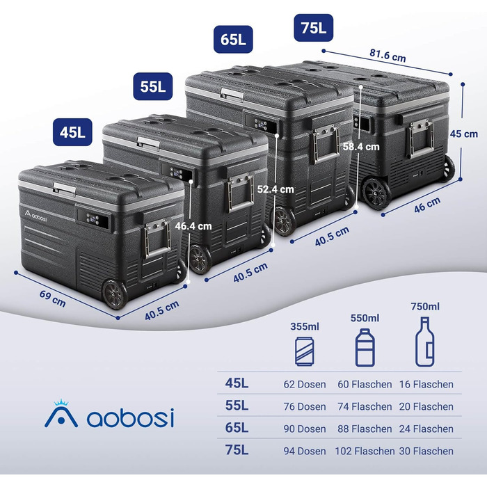 Компресор cool box 74L, cool box автомобільний з керуванням WiFi APP, компресор cool box 12/24 В і 100-240 В, cool box електричний до -20 C для автомобіля, вантажівки, човна, будинку на колесах, кемпінгу 74L чорний