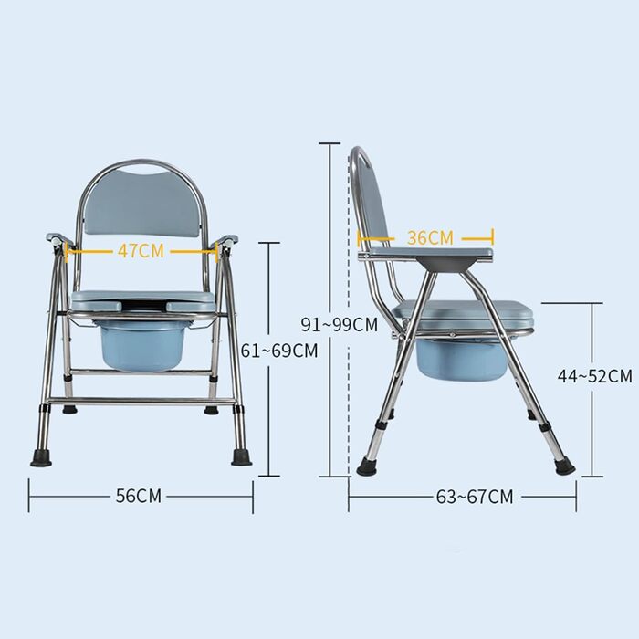 Складаний туалетний стілець UHJKLA Портативне приліжкове туалетне крісло, регульоване по висоті туалетне крісло для душу з підлокітниками та відром, не ковзає