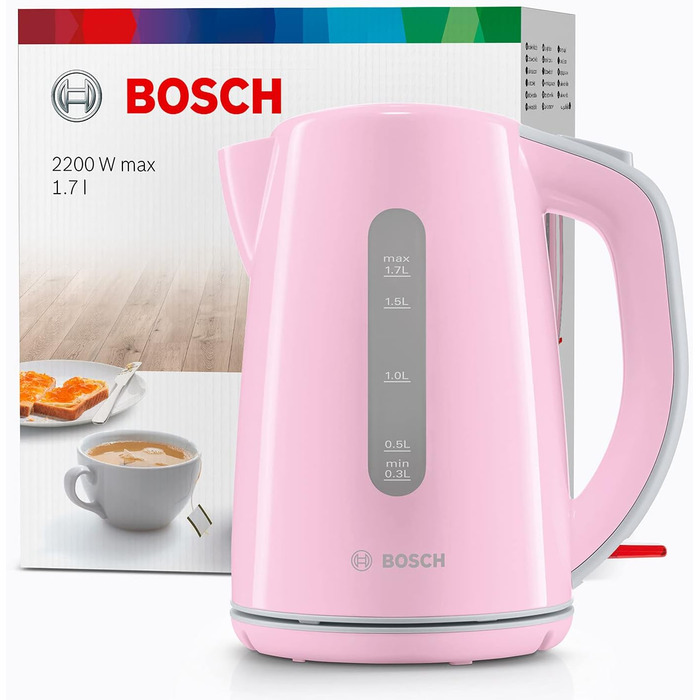 Акумуляторний чайник Bosch TWK7500K, автоматичне відключення, захист від перегріву, фільтр від накипу, 1.7 л, 2200 Вт, рожевий Одинарний