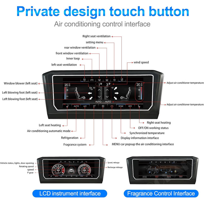 Панель керування автомобільним кондиціонером MOOKAKA сумісна з Volkswagen Lavida 2017-2022 Панель кондиціонера HD РК-дисплей IPS Сенсорний екран Підтримка голосового керування, клімат-регулювання, підігрів сидінь