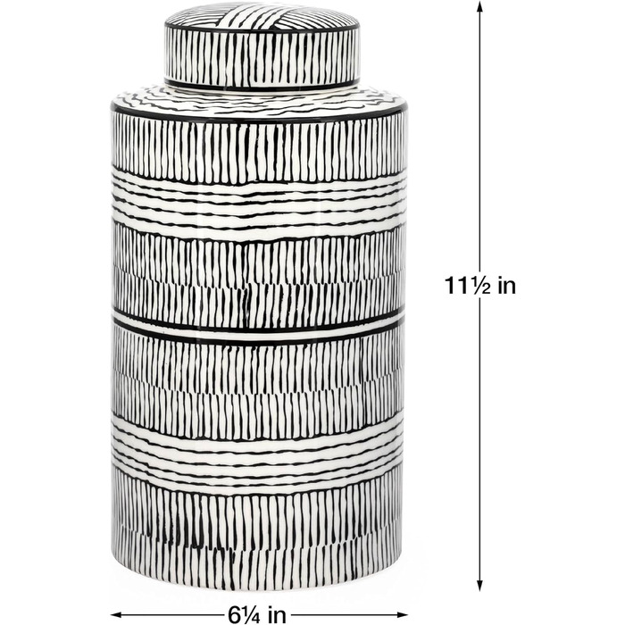 Чорно-біла імбирна ваза Torre & Tagus Takara з кришкою, висота 27,9 см, сучасна ваза для квітів, прикраса кімнати, класична прикраса для дому ручної роботи для зберігання та прикраси столу, з білим х чорним контуром висотою 11,5 футів