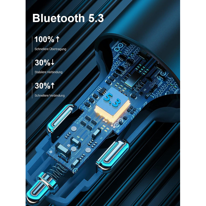 Автомобільний адаптер Bluetooth CIRYCASE, автомобільний передавач Bluetooth 5.3 FM з USB типу C PD 30 Вт і QC3.0 18 Вт, автомобільний зарядний пристрій, прикурювач для музики, 7-колірний світлодіодний дизайн, гучний зв'язок