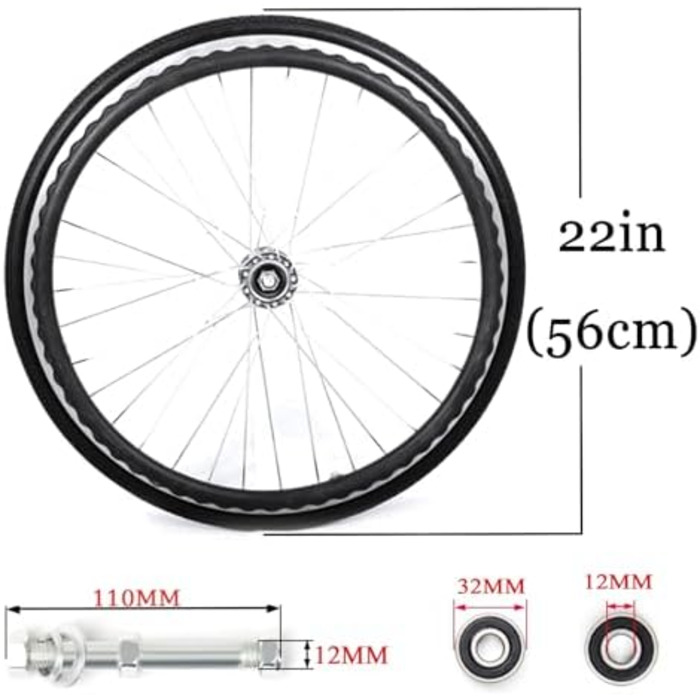Ролики для інвалідних візків, запасні колеса для інвалідних візків, 2-пакет, 24-дюймове непневматичне повноцінне заднє колесо для інвалідного візка, нековзне, стійке до проколів, для інвалідів похилого віку Mens Noir 22 дюйми/56 см (1 шт. )