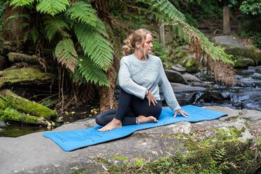 Килимок для йоги YOGATI нековзний Нетоксичний, з ремінцем для перенесення. Килимок для йоги з лініями вирівнювання. Ідеальні килимки для йоги в якості гімнастичних матів, спортивних матів, килимків для фітнесу, килимків для йоги - Килимок для йоги (синій)