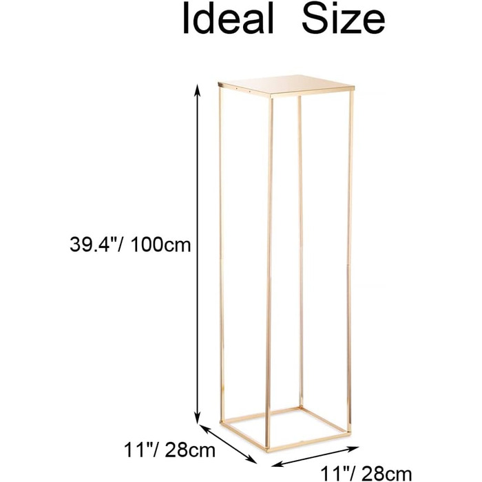 Золота підставка для квітів Весільні прикраси - 2 шт. Колона вази з металевою пластиною 100 см Висока підлогова ваза Геометричні золоті вази для прикраси столу Весільна вечірка Прикраса вітальні Золото 100 см - 2 шт.