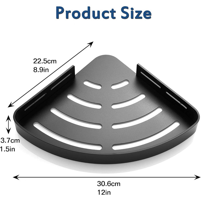 Душова полиця без свердління Душова полиця чорна Кутова полиця, трикутна душова корзина, полиця для ванної кімнати, душова кабіна для кухні туалету, алюміній, 2 шт. и, чорний матовий