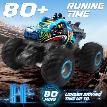 Динозавр на дистанційному управлінні 116 Масштаб RC Monster Truck з дистанційним керуванням з розпилювачем туману Музичні світлодіодні ліхтарі, 2.4 ГГц 20 км/год RC Автомобільна іграшка для дітей від 3 4 5 6 8 10 років