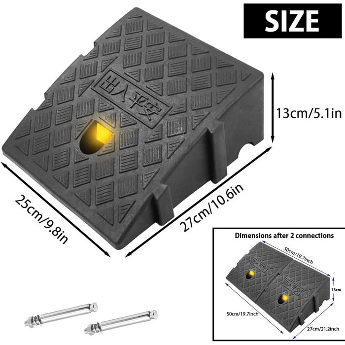 Бордюрні пандуси, виготовлені з міцного пластику, 2 частини портативного пандуса Дверний пандус для порогу для під'їзної доріжки, пішохідної доріжки, мотоцикла, скутера, автомобілів, з 2 подовжувальними болтами 27 x 25 x 13 см