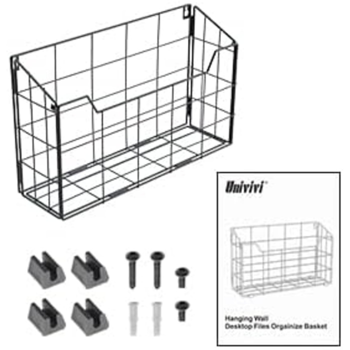 Великий тримач для журналів Univivi Стінка, Тримач для газет Настінний металевий для поштового листа формату А4, Тримач для брошури Стіна та стіл у кухні Вітальня Офіс Ванна кімната, Стійка для журналів Стіна чорна -3 упаковки