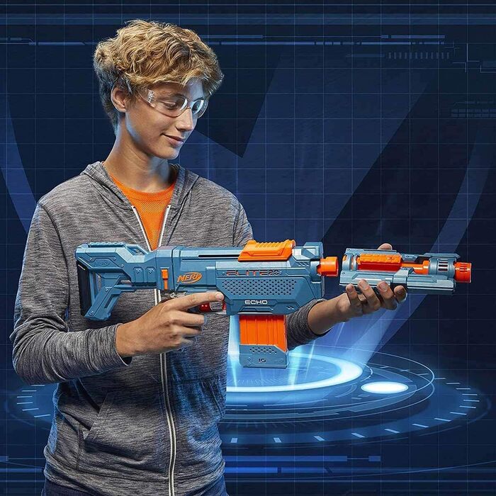 Бластер Nerf Elite 2.0 Echo CS-10 - 24 офіційні дротики Nerf, кліпса на 10 дротиків, знімне ложе та подовжувач ствола, 4 тактичні рейки, різнокольоровий, 6.67 x 68.58 x 31.75 см