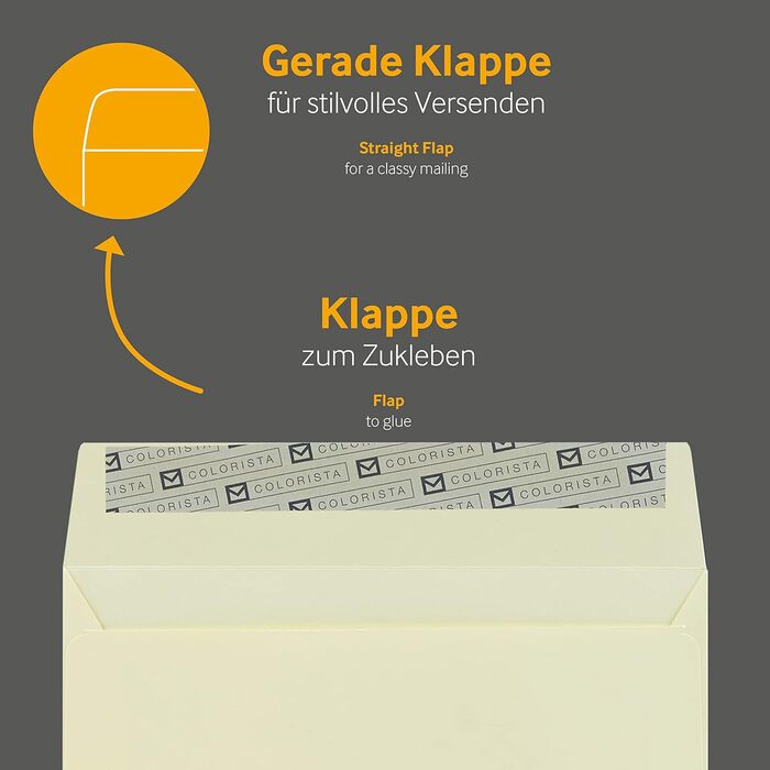 Кольорові конверти, DIN C6/5, Чутливий до тиску клей зі смужками, що відклеюються, Прямий клапан, 130 г/кв.м Colorista, З вікном, Жовтий, Порожні конверти (DIN C6, Кремово-жовтий-25), 100 шт.