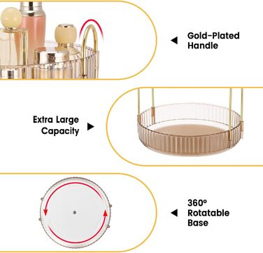 Органайзер для макіяжу Otauoaea, органайзер для макіяжу на 360 градусів, що обертається, велика місткість, багатофункціональний косметичний столик для туалетного столика ванна кімната спальня (2 шари, бурштин) бурштин 2 шари