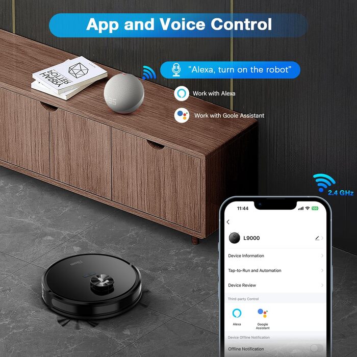 Робот-пилосос Tikom L9000 із функцією швабри, навігація LiDAR, робот-пилосос 4000 Па, макс. 150 хвилин, самозарядка, Wi-Fi, 14 заборонених зон, для шерсті домашніх тварин, килима, твердої підлоги