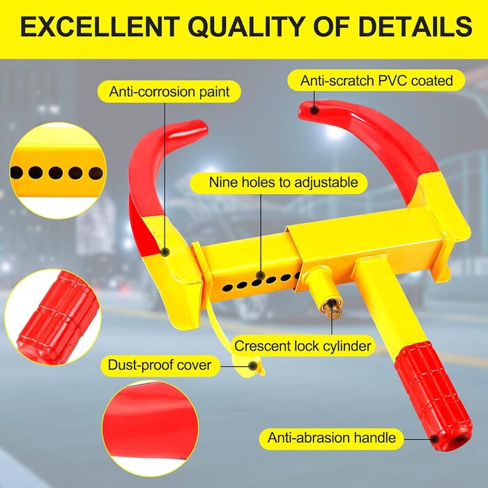 Універсальний замок колеса з кігтями для паркування кігтів - захист від крадіжки, блокування коліс автомобілів, мотоциклів, вантажівок, із замком безпеки з мідним сердечником і 3 ключами червоного кольору