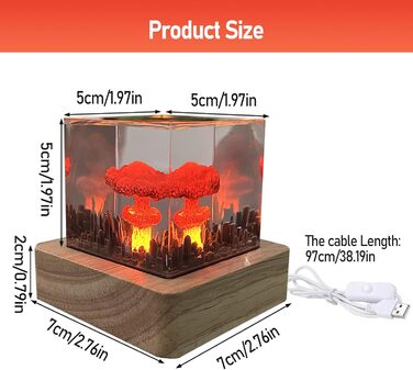 Ядерна вибухова лампа SWTHM, нічне світло грибної хмари 3D лампа грибна хмара Настільна лампа для атомної бомби Ядерний вибух Бомбова лампа Атмосфера для прикраси новизни (велика) (S)