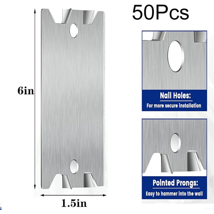 Цвяхові пластини для болтів захищають дерев'яні поверхні з безпечними пластинами Сталеві оцинковані дошки для цвяхів 1,5x6 дюймів, 50 шт.