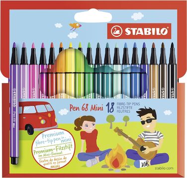 Фломастер преміум класу - STABILO Pen 68 Mini - в упаковці 18 шт. - з 18 різними кольорами