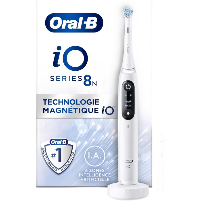 Електрична зубна щітка Oral-B iO 8N, біла, з Bluetooth, 2 щітки, 1 дорожній кейс, набір з 4 предметів Білий і рожевий ука (1 упаковка)